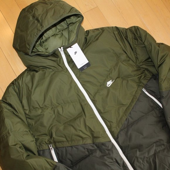 NWT NIKE MEN'S PUFFER DOWN WINTER FULL ZIP JACKET GREEN BLACK - Picture 1 of 7